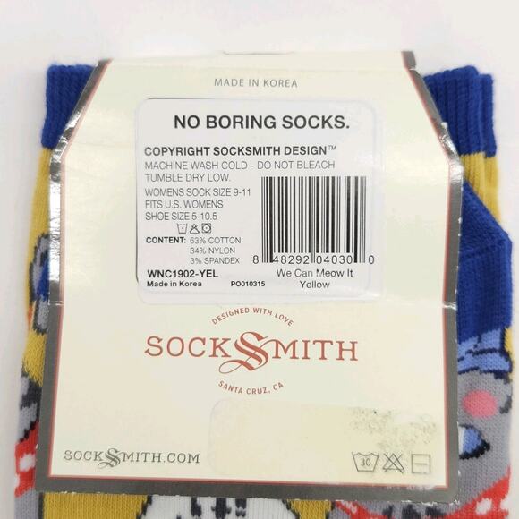 Socksmith Women's Crew Socks 9-11 Cat We Can Meow It Yellow Novelty Graphic Gift - Picture 7 of 7
